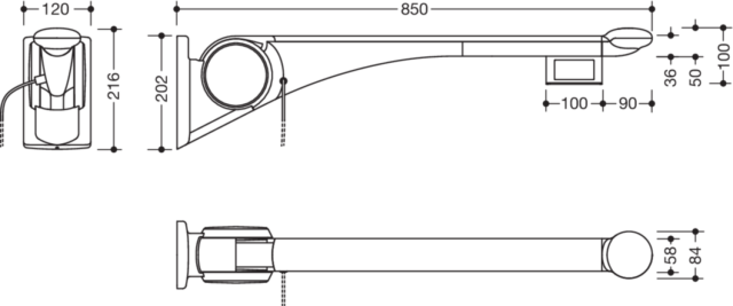 HEWI Stützklappgriff Premium,850 mm, re Spül/FT(E-Ausf.) weiß hochgl.- weiß matt
