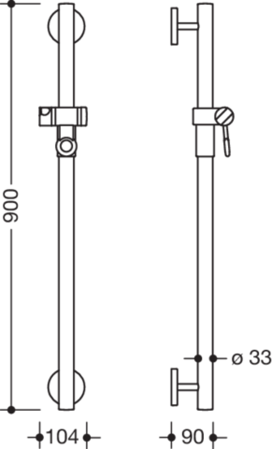 HEWI Br.H.Stg.,L:900, m.Br.H. schwarzer Punkt signalweiß