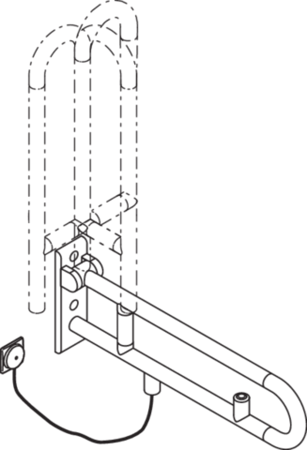 HEWI Stützklappgriff drehb. Ser 801, WC-Spülung, L:700mm rubinrot