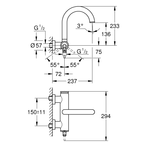 GROHE Einhand-Wannenbatterie Atrio 24367 Wandmontage hard graphite geb.