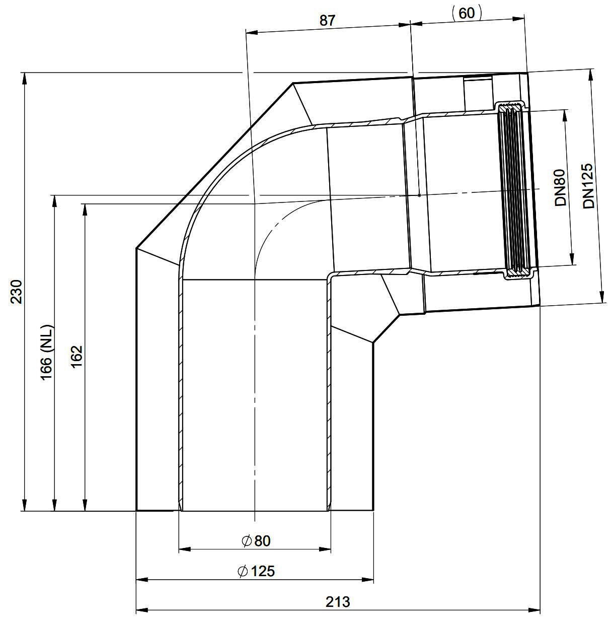 MHG Bogen PP/Edelstahl 87Grad, DN 80/125