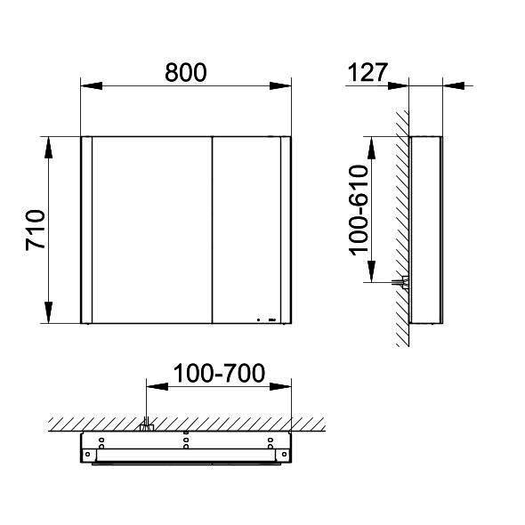 KEUCO SPS Somaris 14502, br.Tür li. VB 800x710x128mm verspgl.