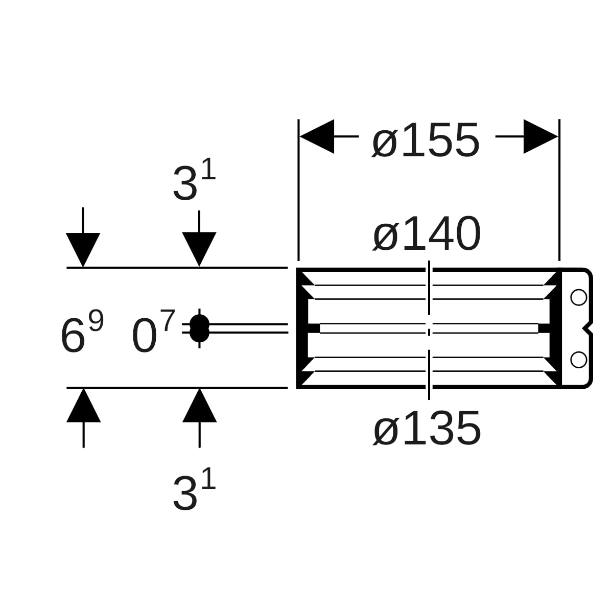Geberit Übergangsspannverbinder Edelstahl d135/140-141