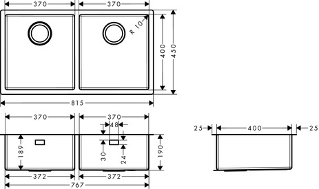 Hansgrohe Unterbauspüle 370x370  S719-U765
