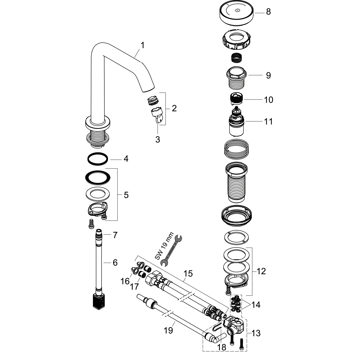 Hansgrohe 2-Loch WTM Tecturis S 150 mit unverschl.Ablaufgarnitur chrom