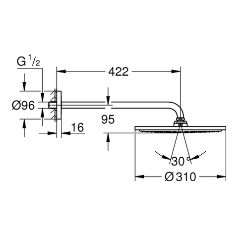 GROHE Kopfbrauseset Rainshower C 310 26257 Brausearm 422mm 12,5l chrom
