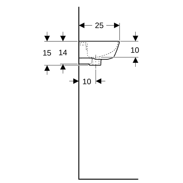Geberit Renova HWB, verk. Ausladung 36x25cm, m. Hl. rechts, m.Ül., weiß Tect