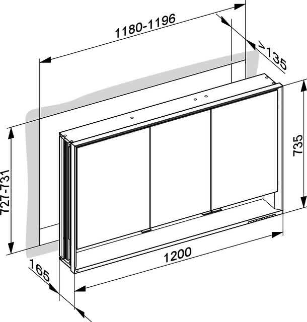 KEUCO SPS R. Lumos 14315, mit Ablagef., Einbau, silb-elox., 1200x735x165mm