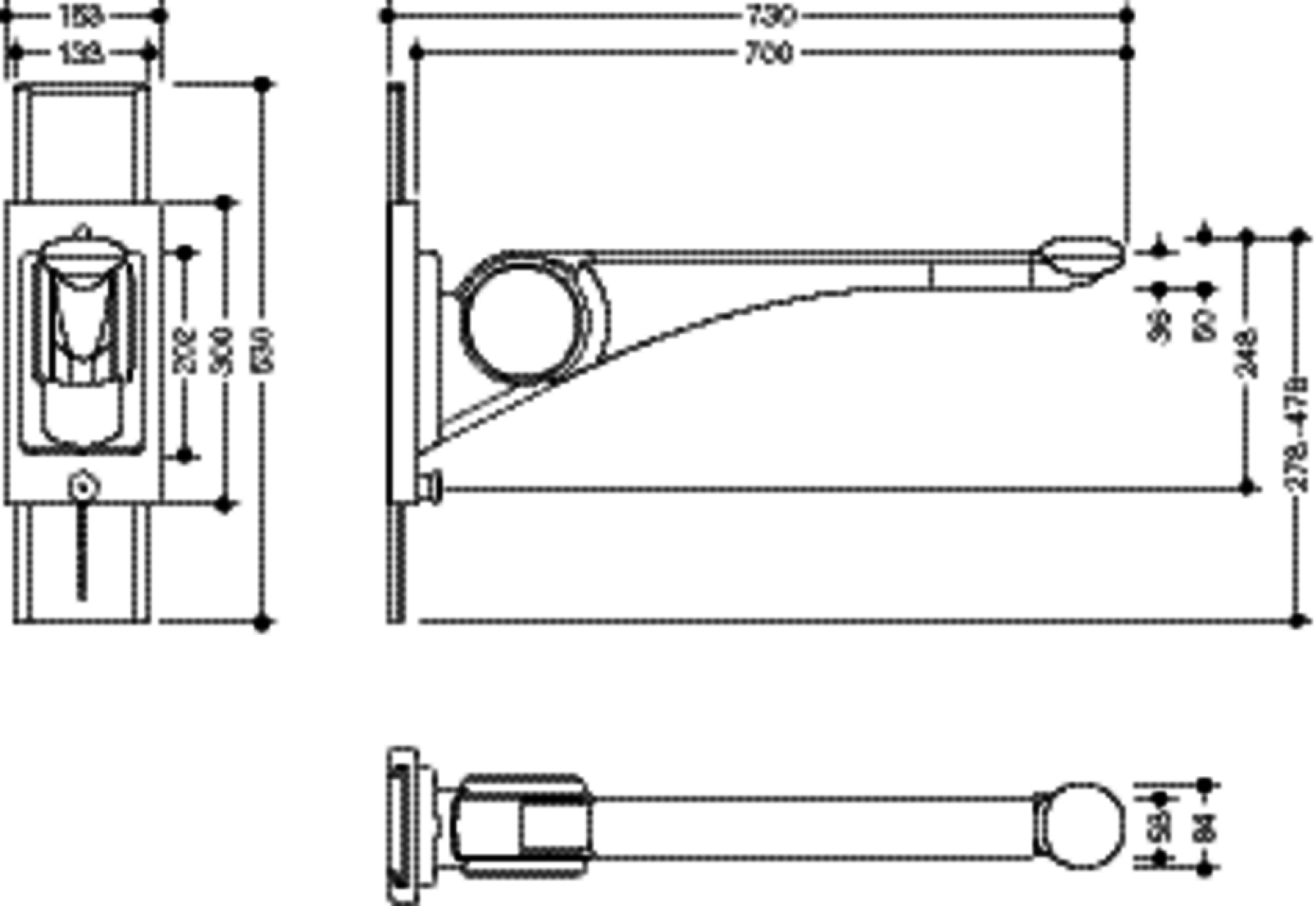HEWI Stützklappgriff Premium,700 mm mit Höhenverstellung weiß hgl.- weiß mt