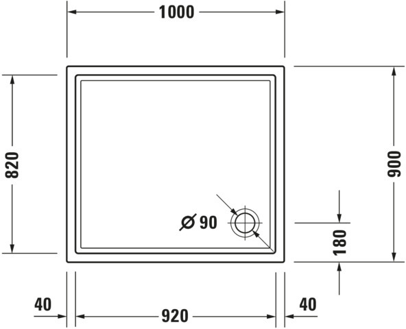 DU Starck Slimline Duschwanne, Rechteckig, 1000x900x50 mm, Weiß, Sanitä