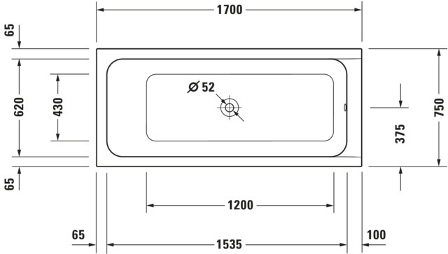 DU DCode Whirlw. 1700x750mm Einb.,Acryl Abl.mittig, 1RS Variab.,Jet -Proj.,Weiß