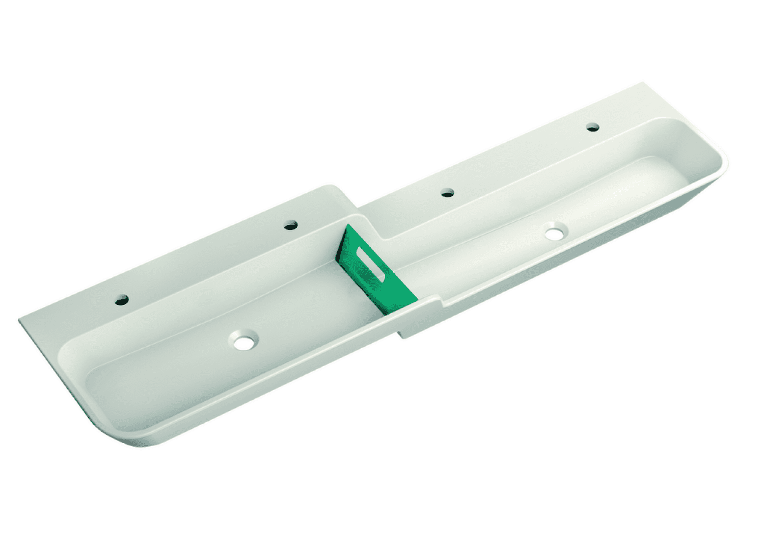 HEWI Waschtisch 1800mm, oberes Becken li 4HL, alpinweiß, Stauscheibe blau