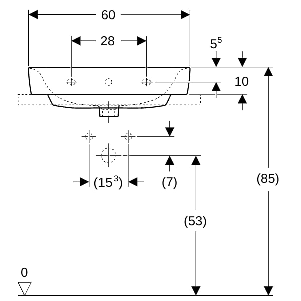 Geberit Renova Plan Aufsatzwaschtisch 60x48cm mit Hahnloch, mit Überlauf, weiß