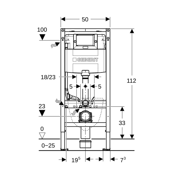 Geberit Duofix Element f. WWC, 112cm mit Omega UP-SPK 12cm