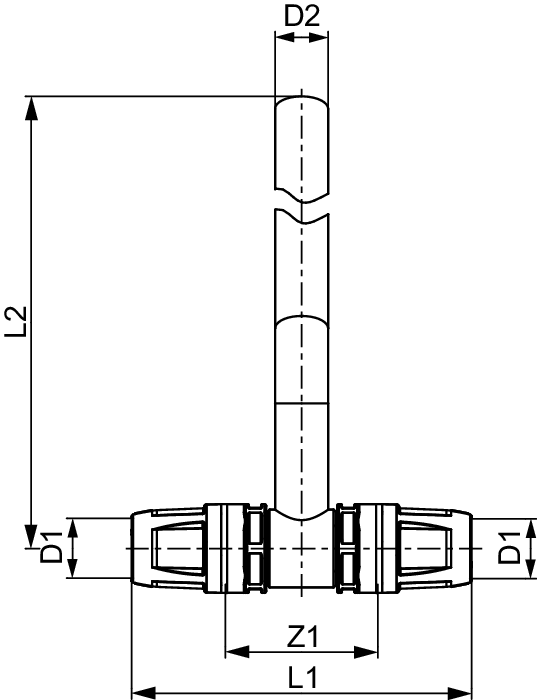 TECElogo-Push Heizkörper-Montage-T-Stück 20 x 15 mm Cu, 300 mm