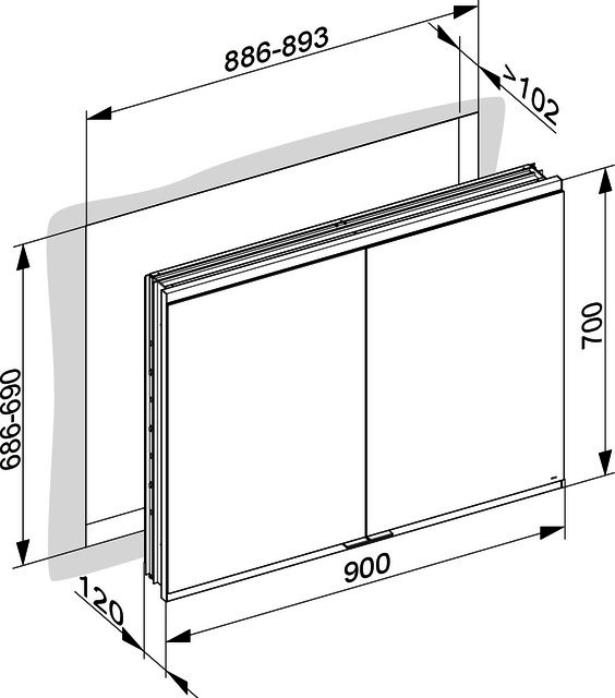 KEUCO Royal Modular 2.0 SPS, bel. 80021, Einb,2Steckd,sb-elox,900x700x120mm