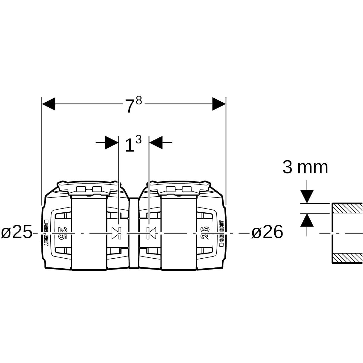 Geberit FlowFit Übergang auf Fremdsystem d25-d26x3,0