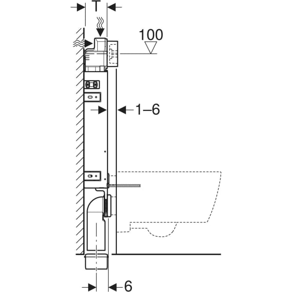 Geberit Kombifix Element für WWC, 108 cm mit Delta UP-SPK 12 cm