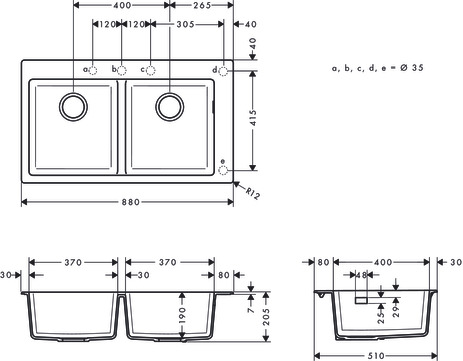 Hansgrohe Einbauspüle 370x370  S510-F770 graphitschwarz