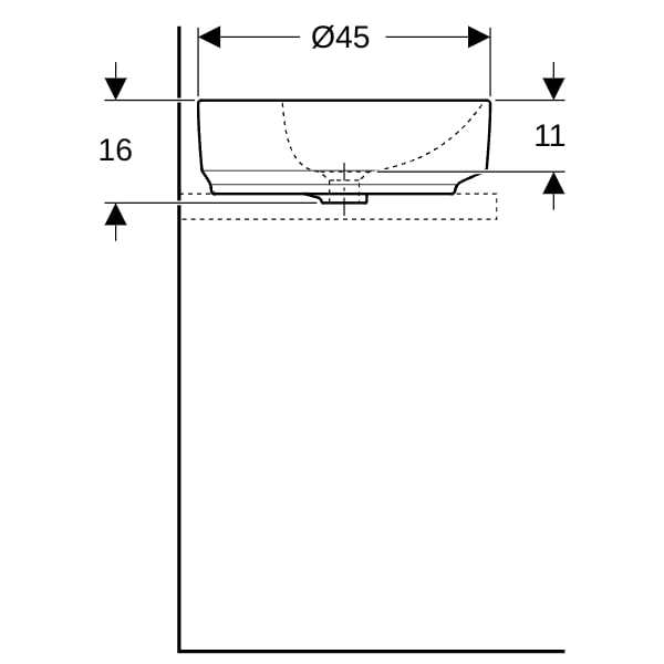Geberit VariForm Aufsatzwaschtisch, rund mit Hahnlochbank, d: 45cm, o. Ül., weiß
