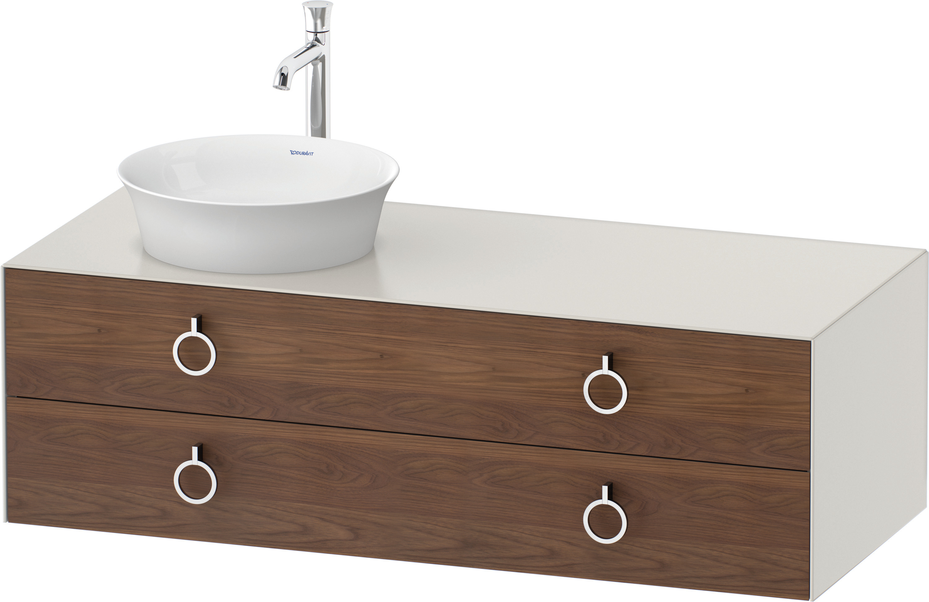 Duravit WTU wandh.White Tulip,2Schk.,m.Griff Aus.l,408x1300x550,A.Nussb.M./N.Weiß Sd