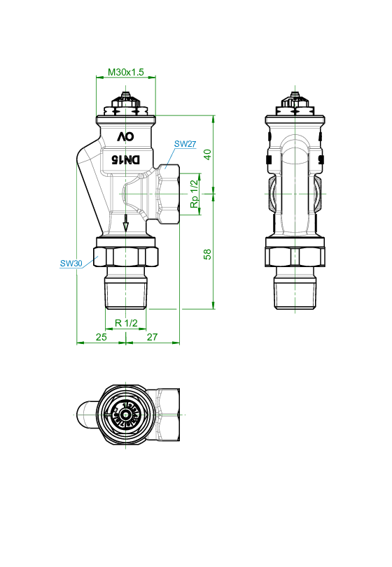 OVENTROP-Thermostatventil "AV 9" DN15, R 1/2", PN10, Axial OVENTROP-Thermostatventil "AV 9" DN15, R 1/2", PN10, Axial