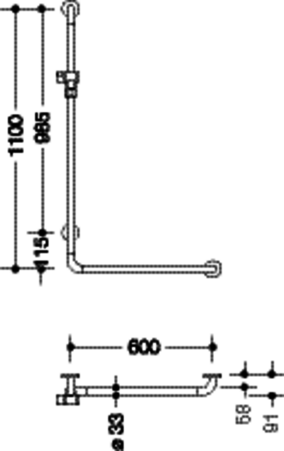 HEWI Winkelgriff m.Br.H.Stg. Ser 801, AM1:1100, W1:600, Alu.-Kern reinweiß