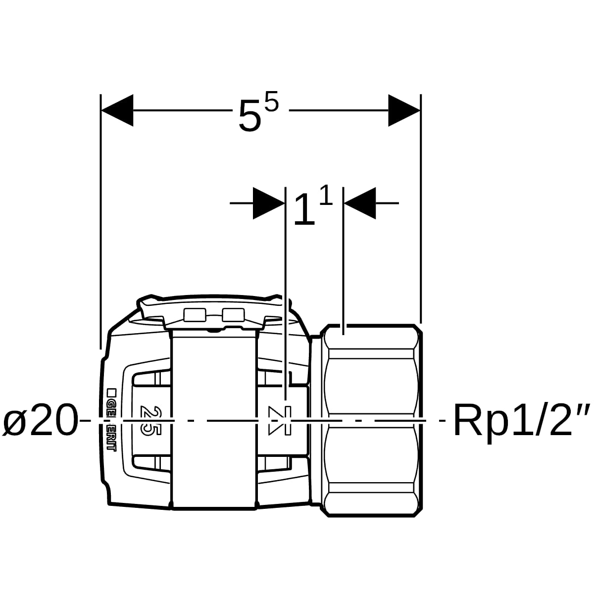 Geberit FlowFit Übergang mit Innengewinde SiBr d20-Rp1/2
