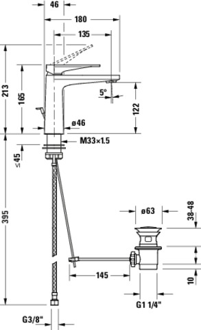 Duravit Tulum by Starck Einheb.-Waschtischm.M FreshStart,m.Zugst.,Schwarz Matt