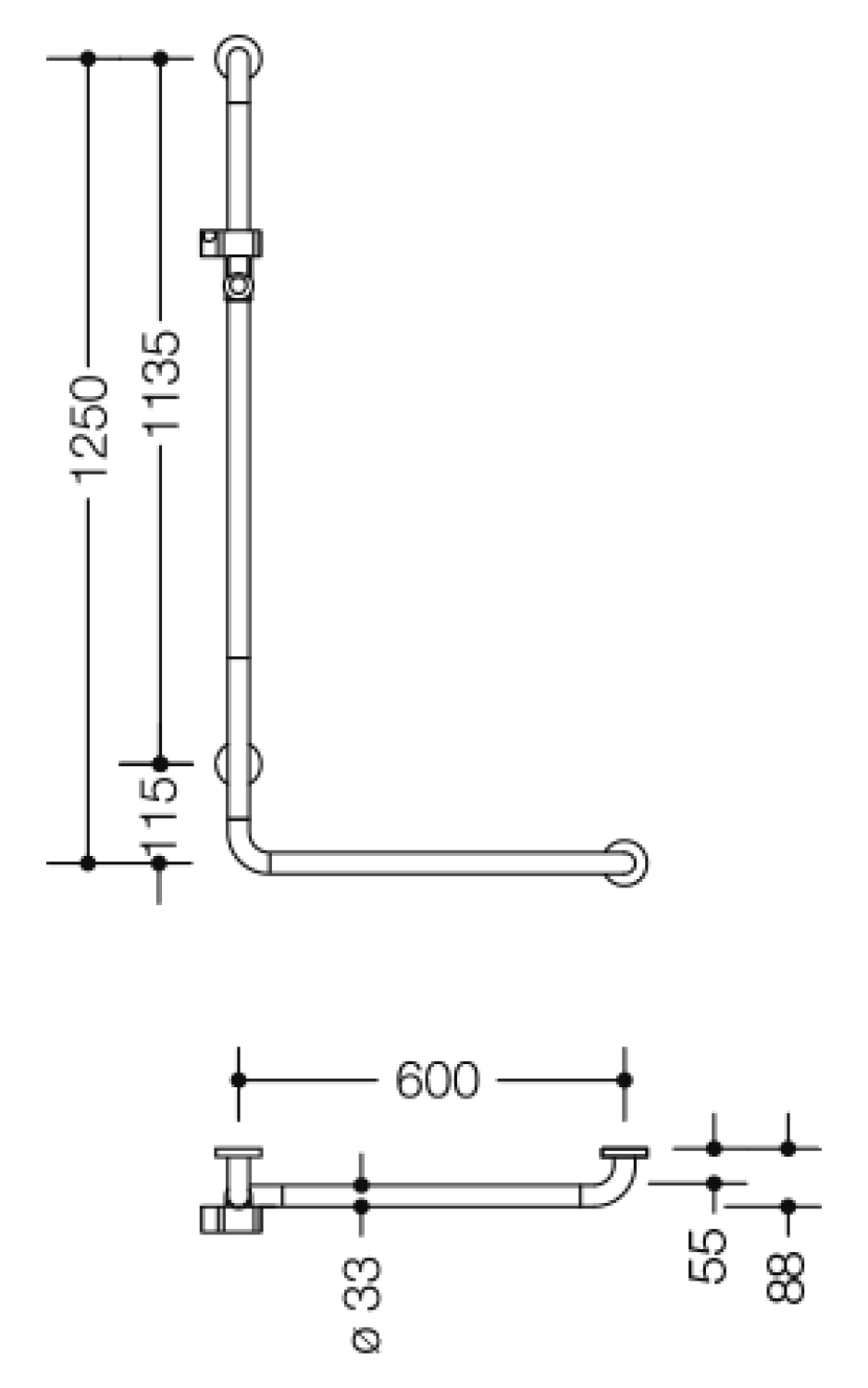 HEWI Winkelgriff m.Br.H.Stg. Ser 801, AM1:1250, W1:600 anthrazitgrau
