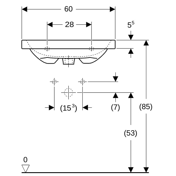 Geberit iCon Light WT 60x42cm, verk. Ausld. mit Hahnloch, mit Ül., weiß, KeraTect