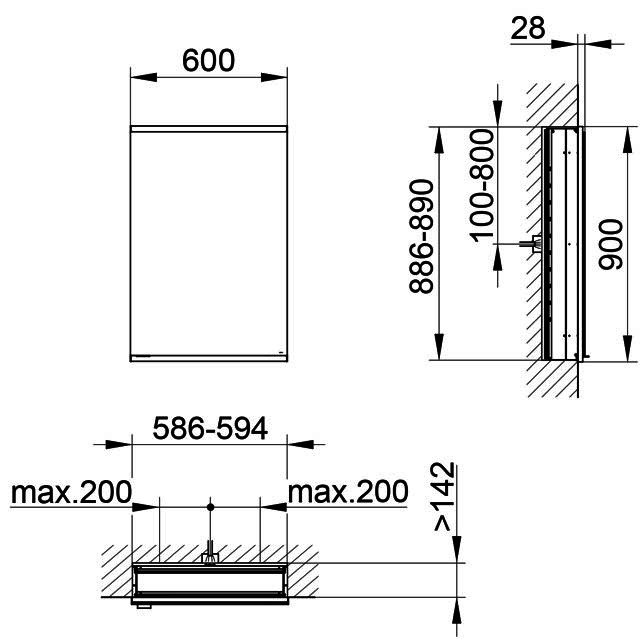 KEUCO Royal Modular 2.0 SPS, bel. 80011, Einb,1Steckd,sb-elox,600x900x160mm