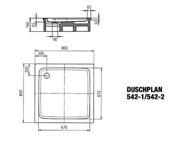 KA DW DUSCHPLAN MIT WANNENTRÄGER Mod. 542-2,800x800mm,alpinweiß,AS,m. WT