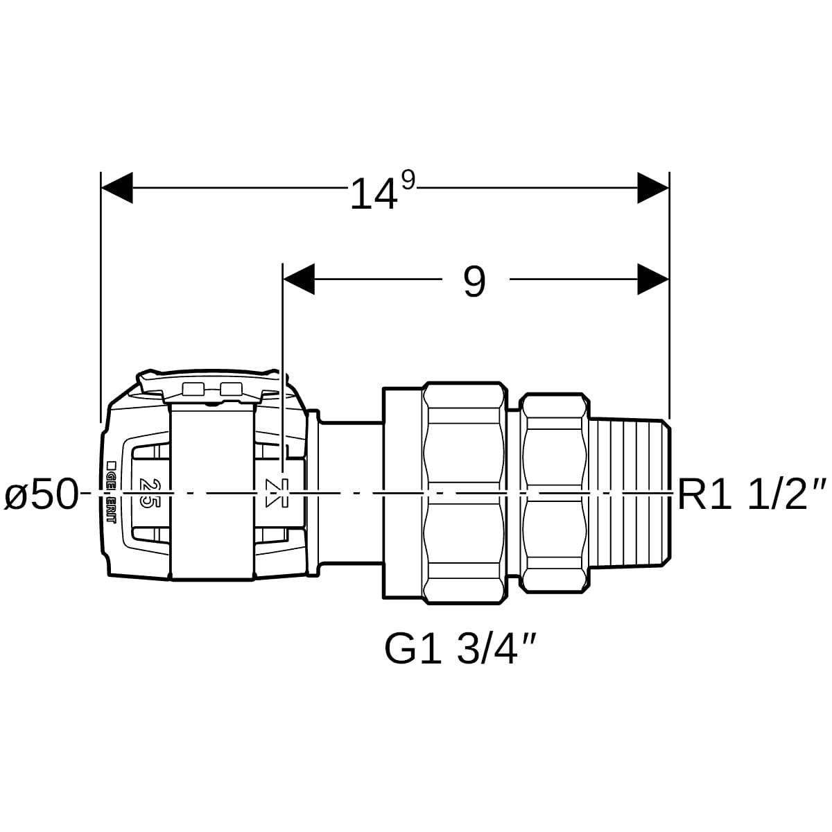 Geberit FlowFit Übergangsverschraubung mit AG SiBr d50-R1 1/2