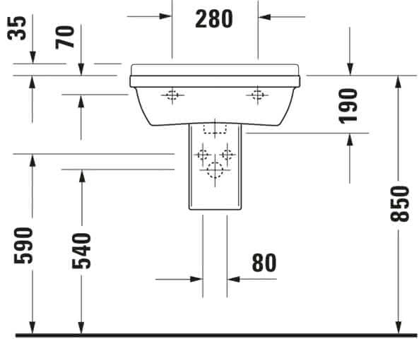 DU Waschtisch Starck 3 550 mm mit ÜL, mit HLB, 1 HL, weiß