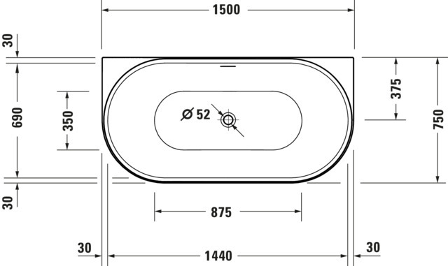 Duravit DuraSenja BW Vorwand,Oval,Weiß,Acryl 1500x750x585 RS 2,incl.FG u.AÜL-Garn.