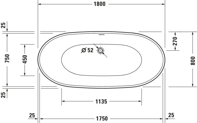 DU DuraVato BW,Freist.,Oval,Weiß,Acryl 1800x800x690mm,RS 2,incl.FG u.AÜL-Garn.