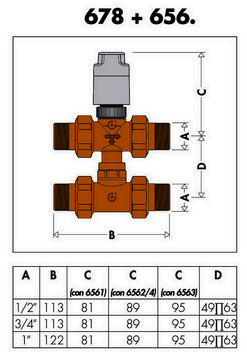 CA Vierwege Zonenventil für Stellantrieb 1/2"
