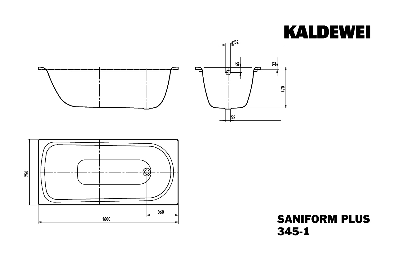 KA BW SANIFORM PLUS STAR Mod.345,1600x 750mm,alpinweiß,Perl-Effekt,Antislip