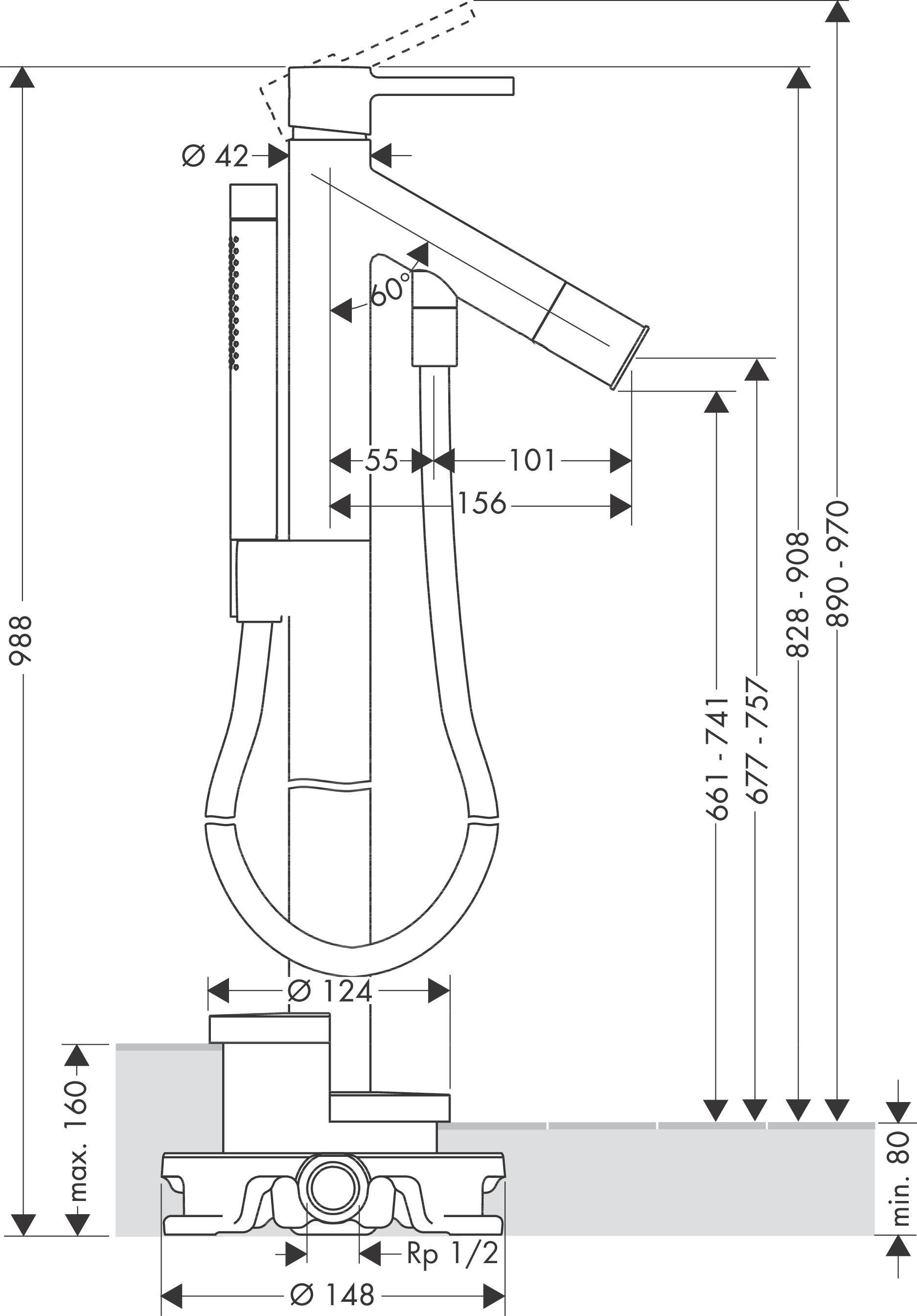 Hansgrohe Wannenmischer Axor Starck Fertigset zur Bodenmontage chrom