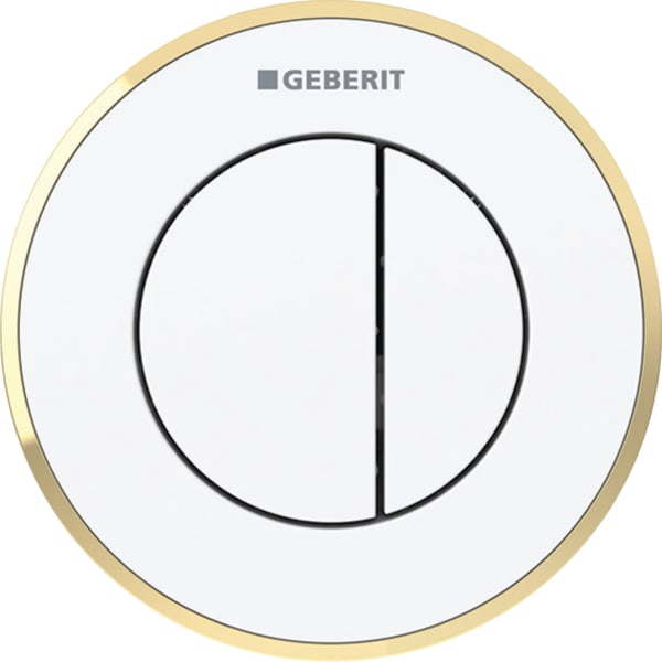 Geberit Typ 10 Fernbetätigung, rund, pmeum. 2-M-Sp., UP-Drücker, weiß glzd/gold glzd
