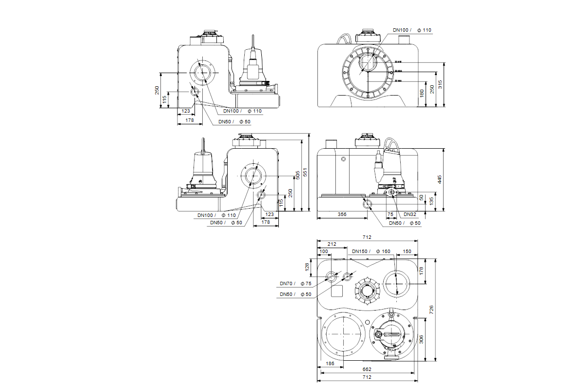 GRUNDFOS Fäkalienhebeanlage Multilift MOG.12.1.2 1x230V