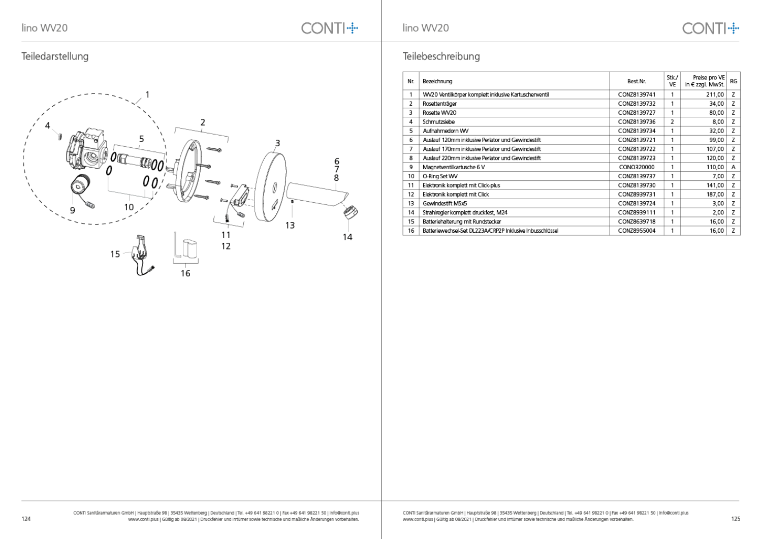 CONTI+ lino elekt. IR Wandarm. Batt. UP Auslauf 220mm o.Misch. Chrom Click WV20