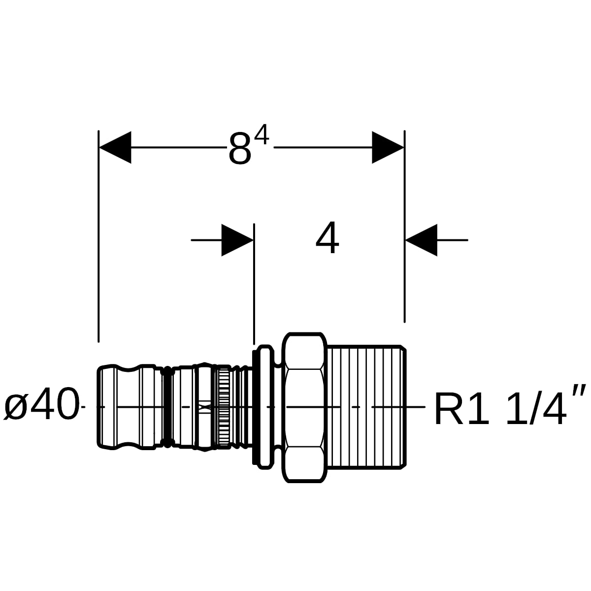 Geberit Mepla Übergang mit AG PVDF d40-R1 1/4