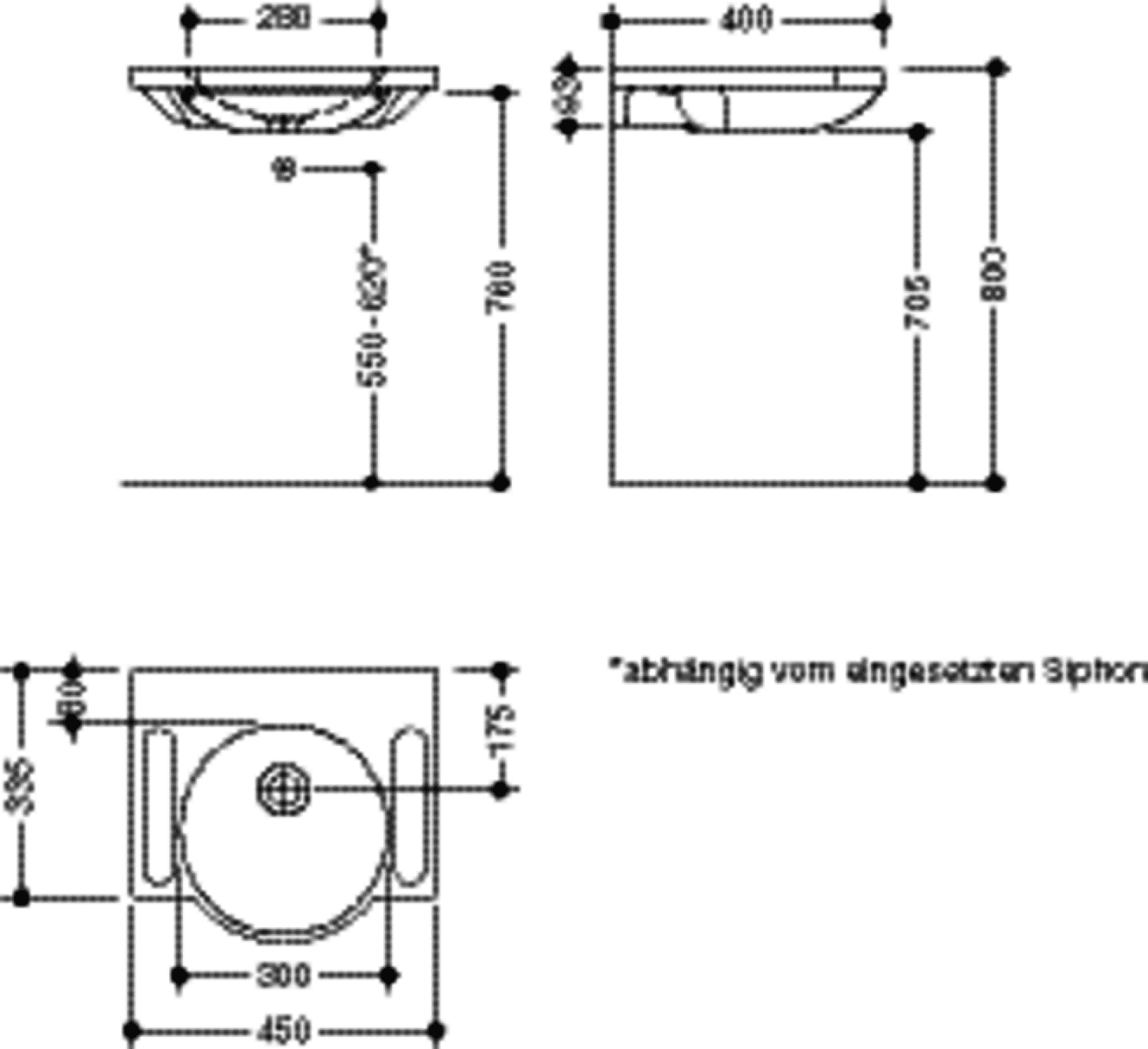 HEWI Waschtisch, B:450mm, T:400mm, alpinweiß, ohne Überlauf, ohne Hahnloch
