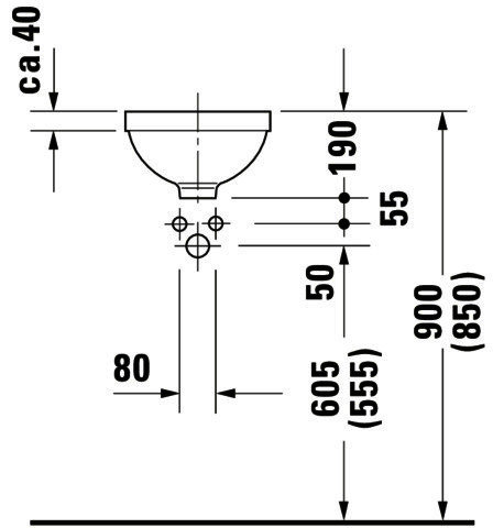 DU Einbauwaschtisch Architec 275 mm EB v.u.,m.ÜL,o.HLB,u.glasiert,weiß