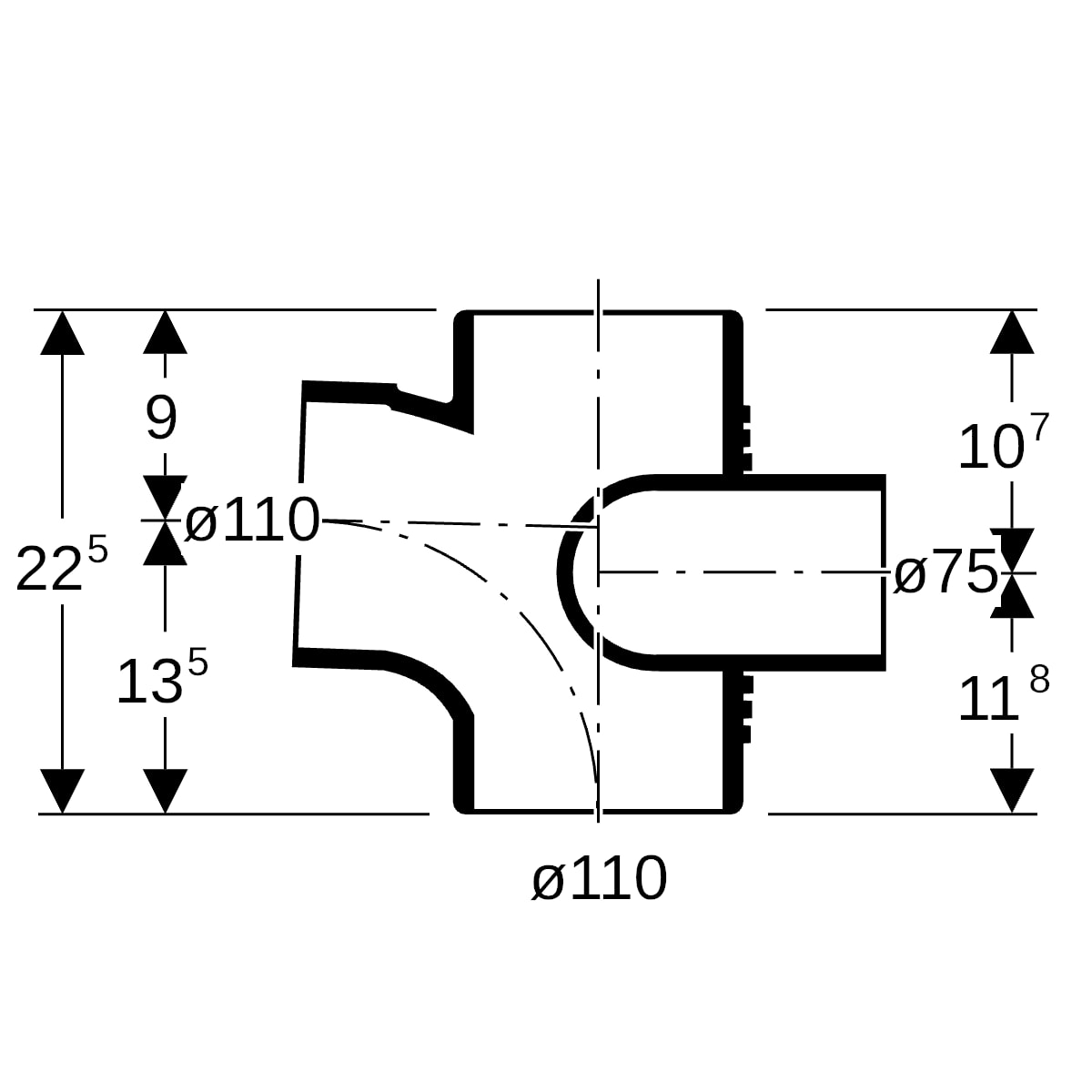 Geberit Silent-db20 Schachtbogenabzweig 88,5Gr links d110/110/75