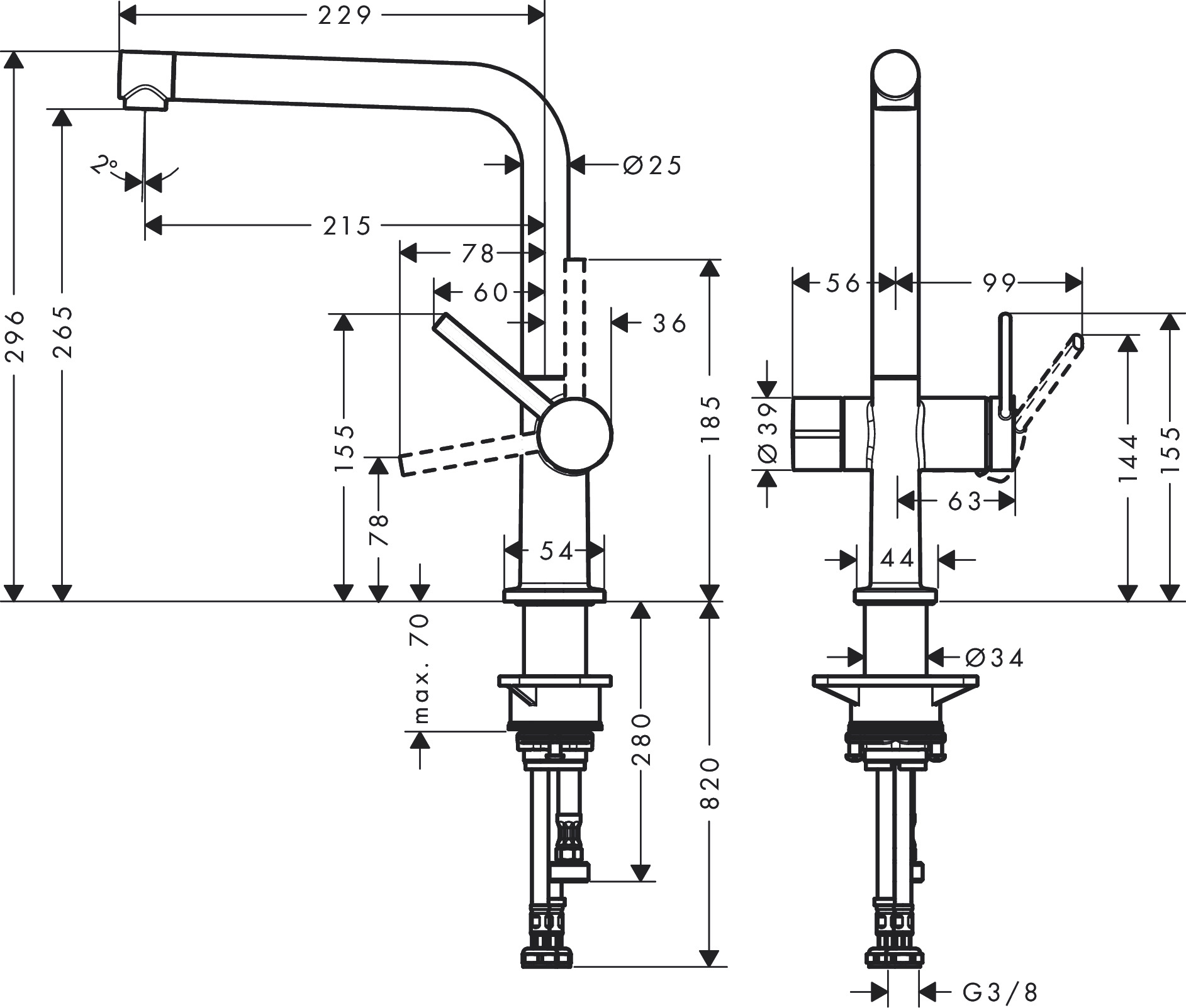 Hansgrohe Spültischmischer 270 Talis M54 Geräteabsperrventil 1jet chrom