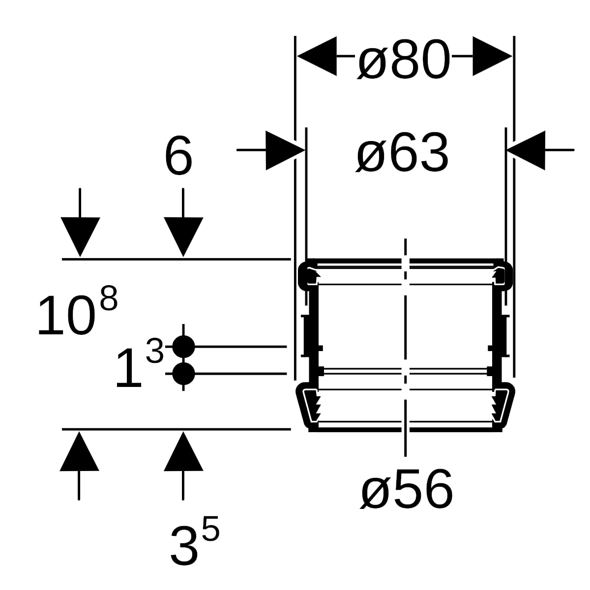 Geberit Silent-db20 Stütz- und Dehnmuffe d56 Dehnungskompensation und Auszugsicherung