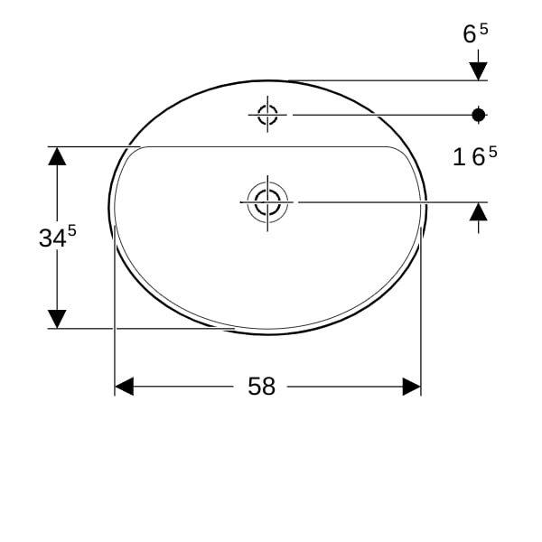 Geberit VariForm Einbauwaschtisch, oval mit HLB, 60x48cm, o. Ül., weiß gl